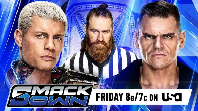WWE SmackDown results graphic for June 19, 2026, featuring Gunther, who will know face off against Cody Rhodes and Sami Zayn at WWE Night of Champions 2026.