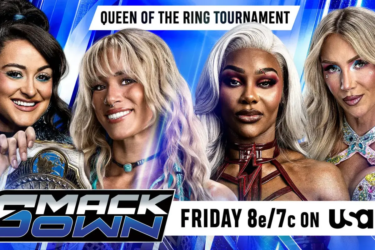 A WWE SmackDown graphic featuring the Queen of the Ring 2026 tournament.