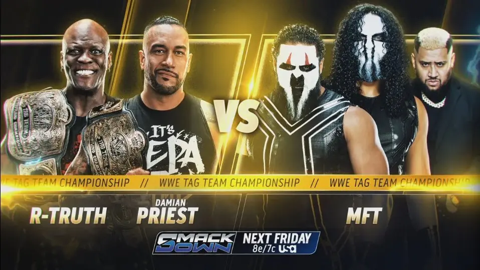 WWE SmackDown graphic of MFT, R-Truth and Damian Priest for the June 19, 2026 episode/