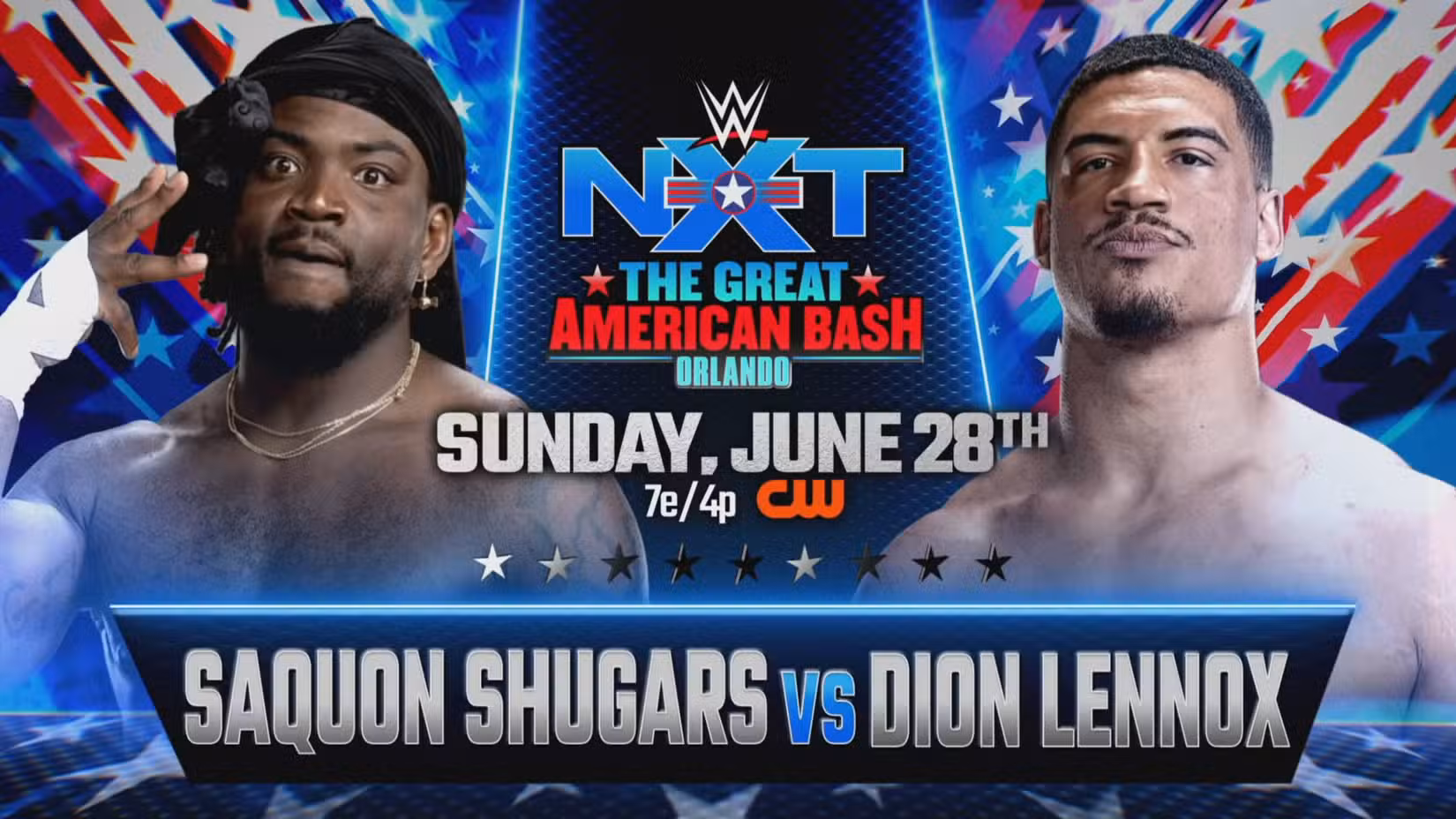 WWE NXT Match Grpahic for Great American Bash of Dion Lennox vs. Saquon Shugars