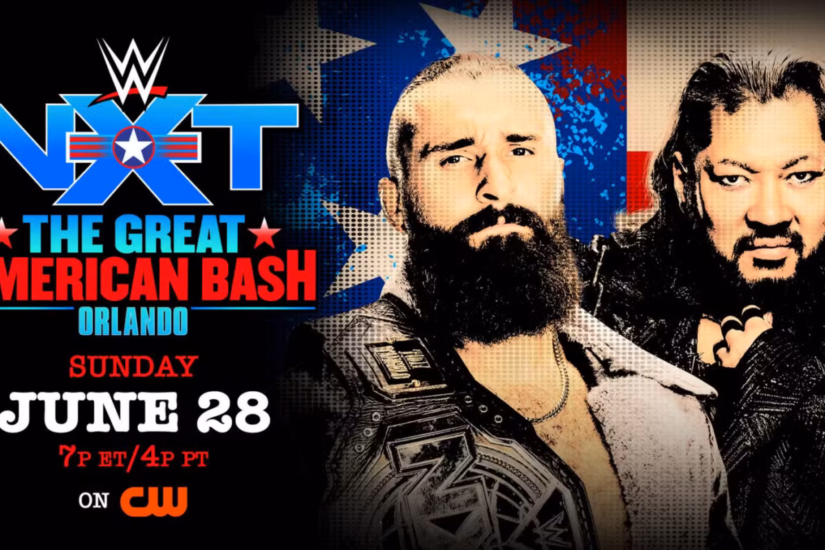 WWE NXT match graphic for Great American Bash of Naraku vs. Tony D'Angelo for the NXT Championship