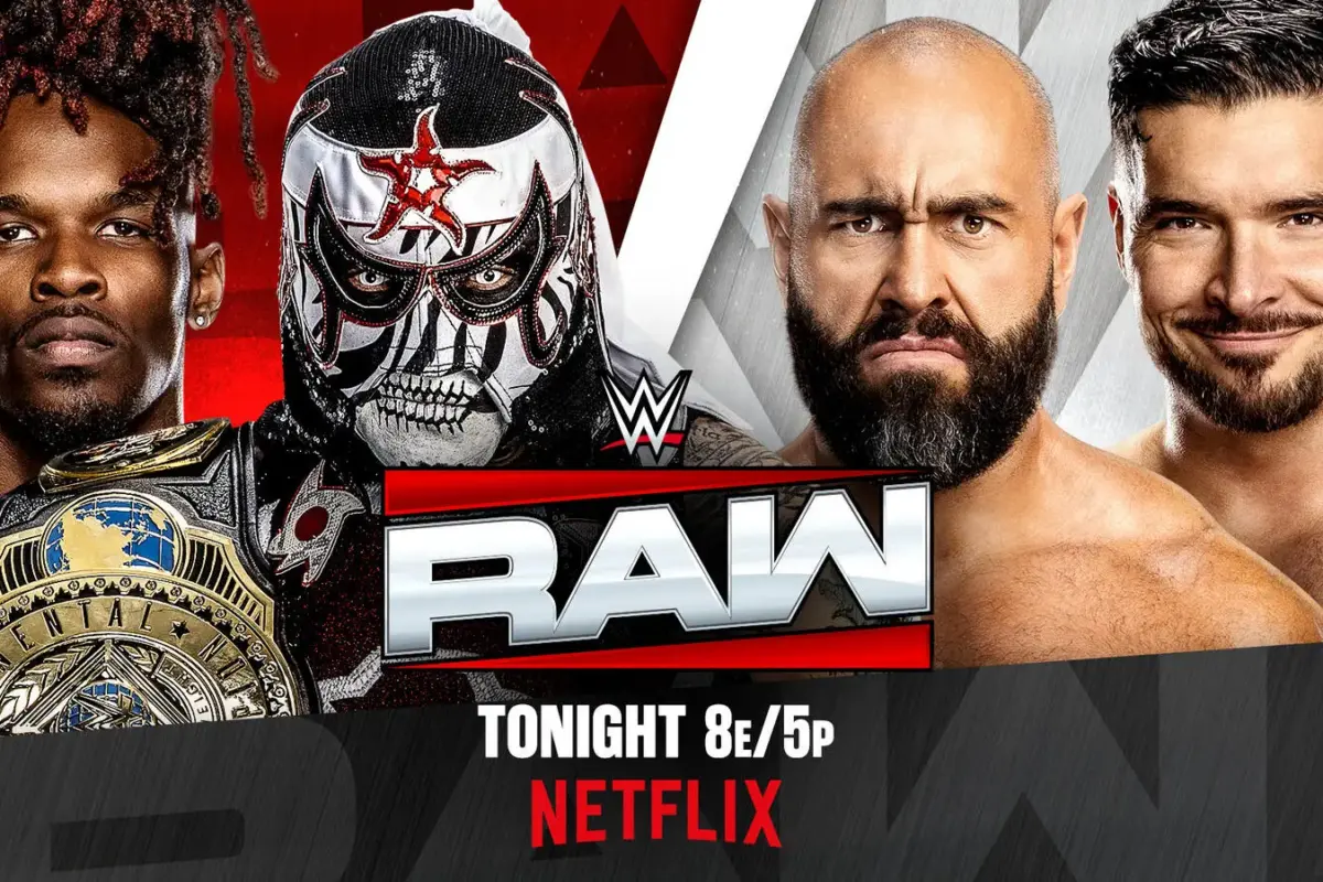 WWE Raw graphic of Ethan Page and Rusev