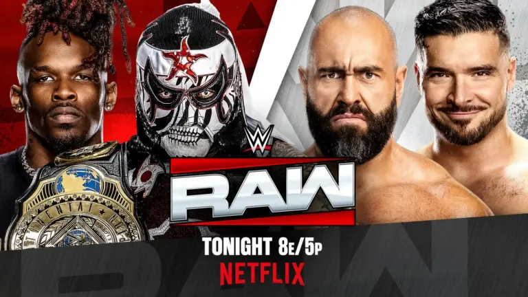 WWE Raw graphic of Ethan Page and Rusev