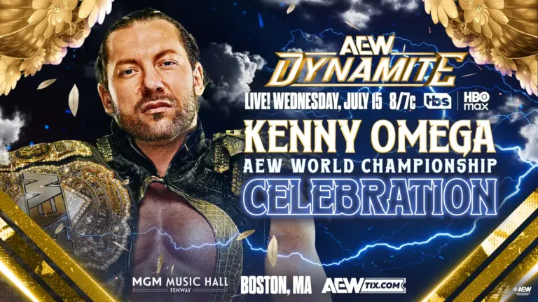 AEW Dynamite graphic of AEW World Champion Kenny Omega for the July 15, 2026 episode.