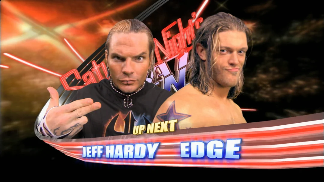 WWE Saturday Night's Main Event graphic featuring Jeff Hardy and Edge