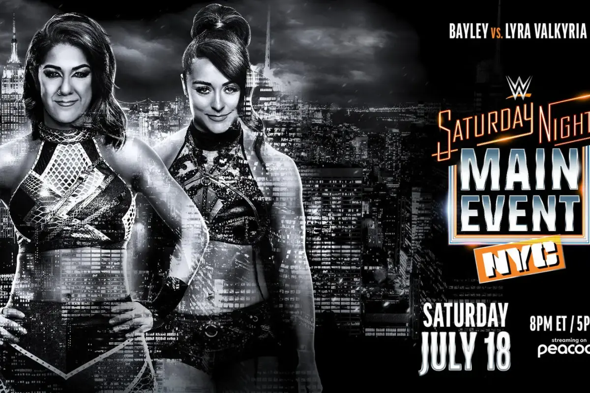 WWE Saturday Night's Main Event in MSG graphic featuring Lyra Valkyria and Bayley.