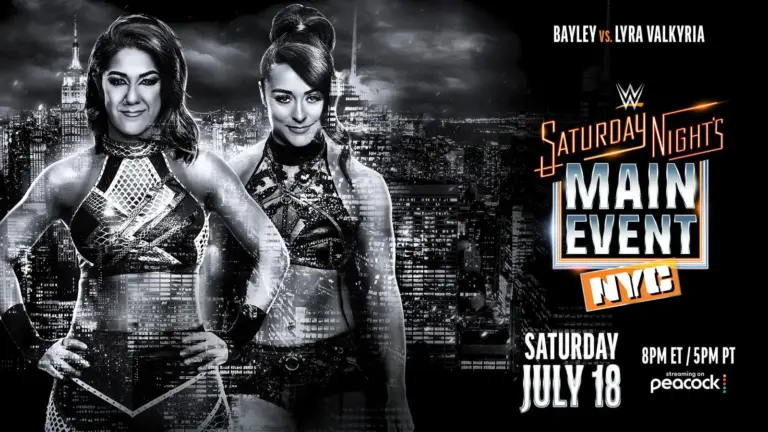 WWE Saturday Night's Main Event in MSG graphic featuring Lyra Valkyria and Bayley.