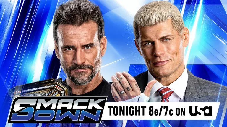 WWE SmackDown results graphic featuring CM Punk and Cody Rhodes