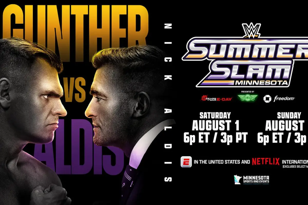 WWE SummerSlam 2026 graphic featuring NIck Aldis and Gunther.