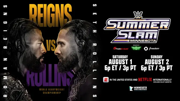WWE SummerSlam 2026 graphic of Roman Reigns and Seth Rollins.