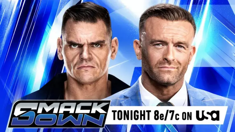 A WWE SmackDown results graphic featuring Nick Aldis and Gunther, who will face off at SummerSlam 2026.