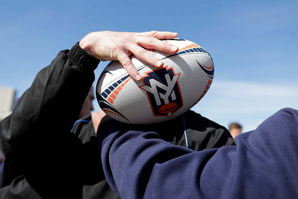 Rugby New York players huddle at JFK Stadium