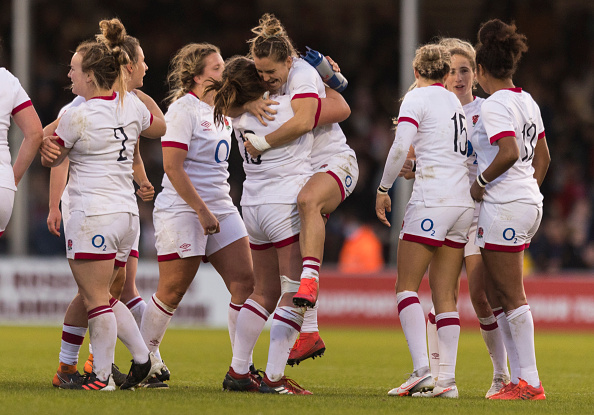 England's Red Roses growth as Claudia MacDonald Maud Muir celebrates win over New Zealand on October 31, 2021