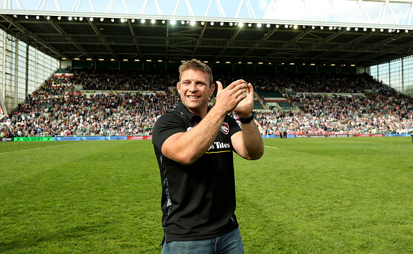 Tom Youngs, a former Leicester Tigers' captain, after announcing his retirement in Welford Road Stadium