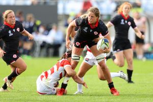 Rugby Canada Sophie de Goede Is Tackled on October 09, 2022