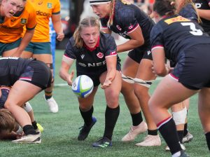 Rugby Canada Women's WXV 1 Preview with Emily Tuttosi passing the ball