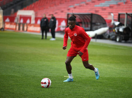 CanMNT left-back Samuel Adekugbe training for the game at BMO Field