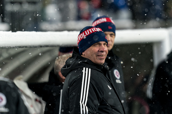 New England Revolution head coach Bruce Arena in the snow on March 9, 2022