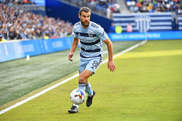 Sporting Kansas City's Graham Zusi with the ball on March 26, 2022