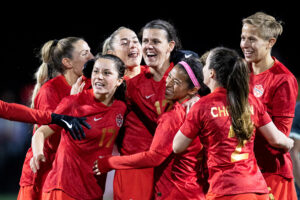 The CanWNT celebrates Christine Sinclair's 189th goal at Starlight Stadium