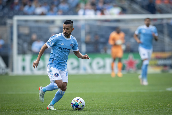 New York City FC player, Maxi Moralez, in the first half at Yankee Stadium