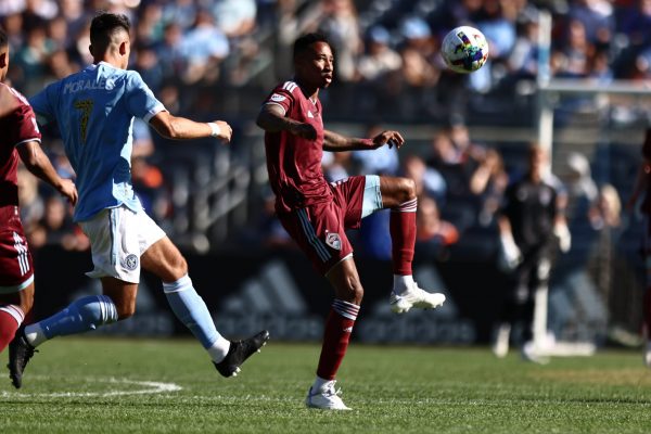 Morales and Kaye battle for the ball at Yankee Stadium