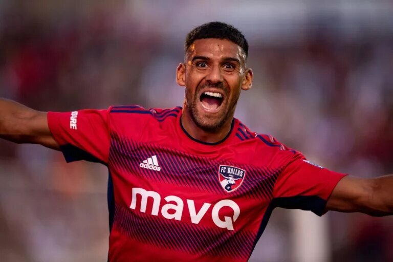 FC Dallas forward, Franco Jara, celebrates scoring early goal as the LA Galaxy downed by Dallas on July 31, 2022