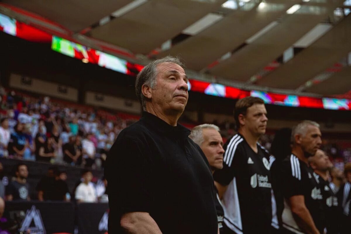 Head coach Bruce Arena as the New England Revolution make possibly a third-straight win against FC Cincinnati on June 30, 2022