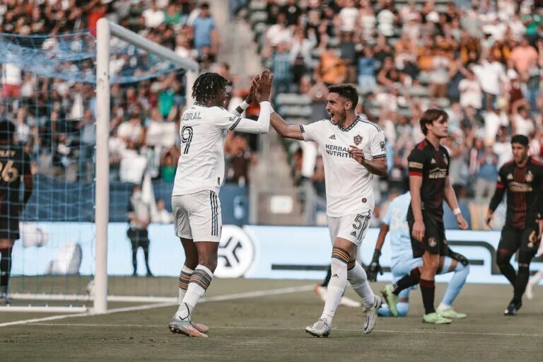 Kévin Cabral celebrates goal as LA Galaxy dominates Atlanta United FC 2-0 in Carson, California
