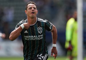 Los Angeles Galaxy striker, Javier "Chicharito" Hernandez, celebrates his goal at on April 25, 2021 as the Galaxy faces New England next