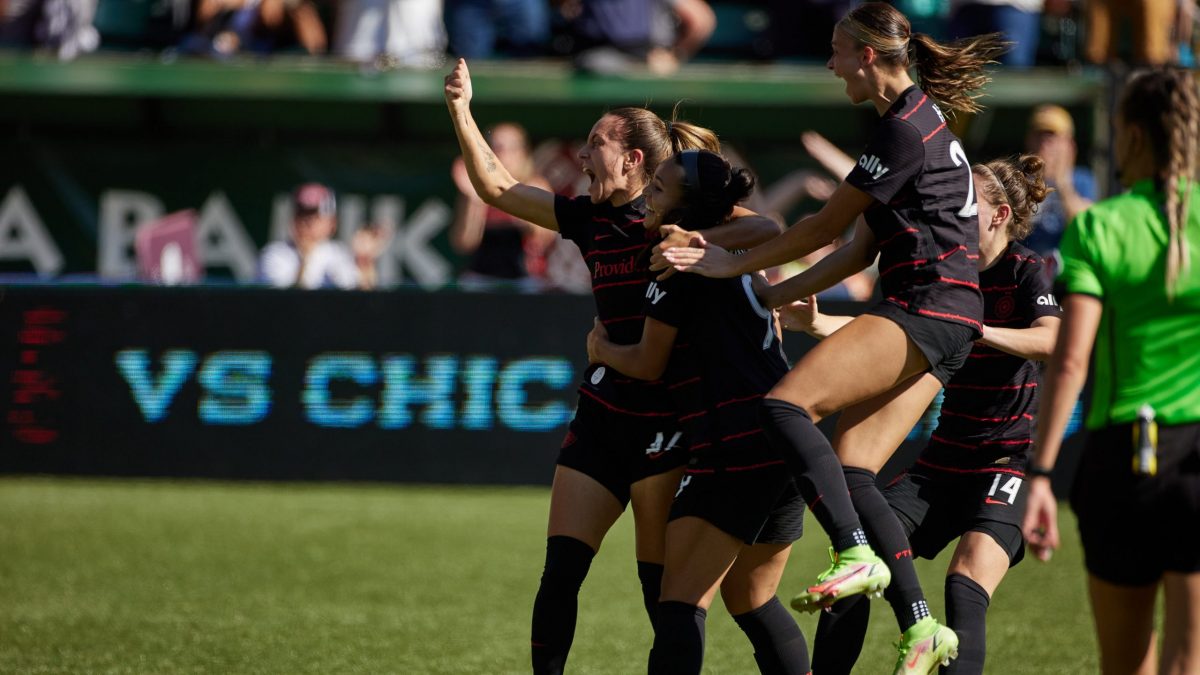 The Portland Thorns FC celebrates Taylor Porter's goal as Portland maintains first place heading into the playoff scenarios in NWSL with the final regular season weekend coming up