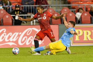 The Philadelphia Union and Toronto FC faces each other Union defender Kai Wagner makes a sliding challenge on October 27, 2021