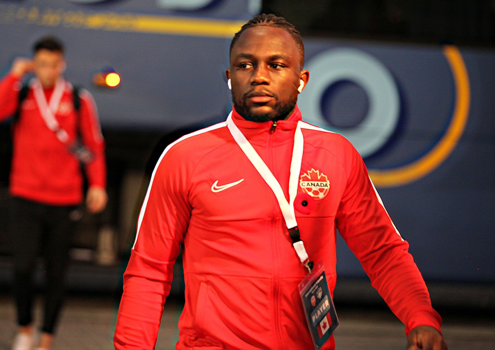 The Canadian Men's Soccer Team are Wearing Poppies Before the Game on November 11, 2022.