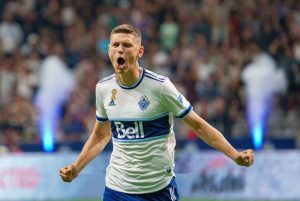 Vancouver Whitecaps FC's Ranko Veselinovic Celebrates Ryan Gauld's Goal at BC Place