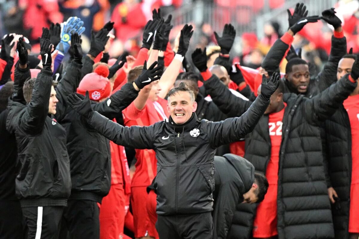 Soccer: FIFA World Cup Qualifier-Jamaica at Canada, John Herdman leading the Viking Clap on March 27, 2023
