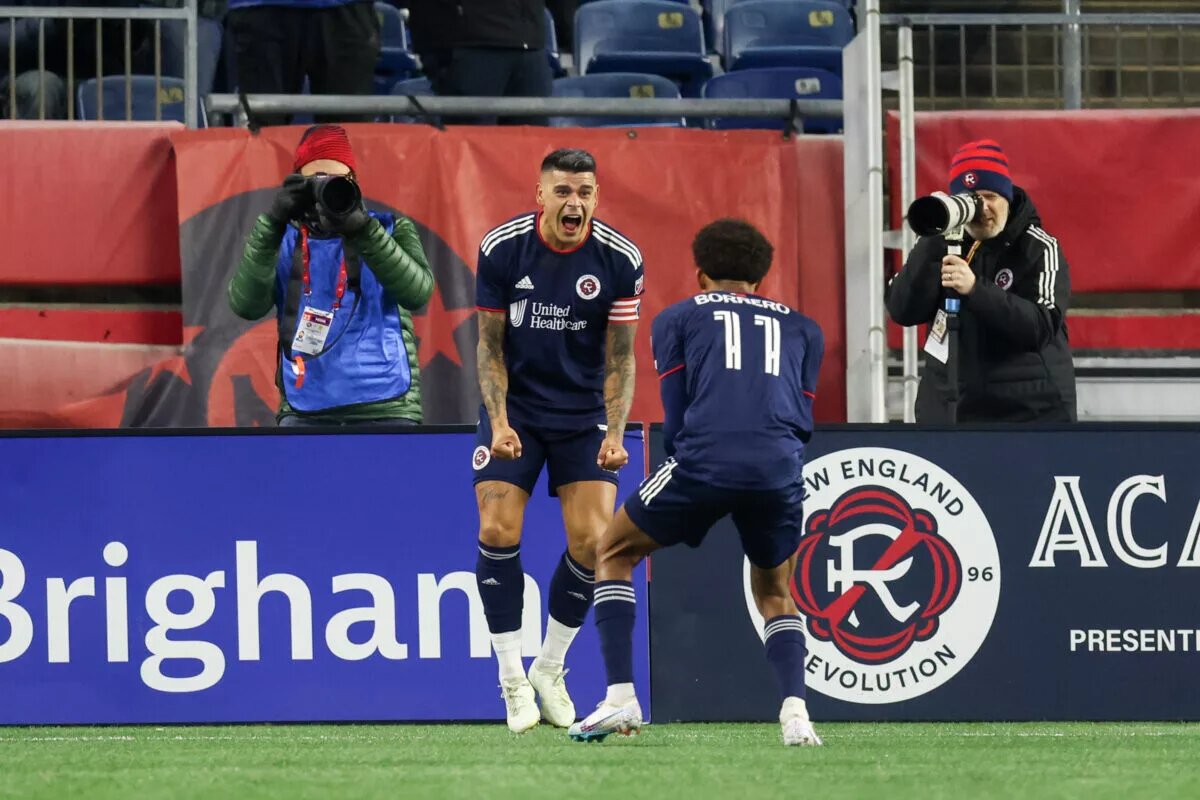 Revs goalscorer Gustavo Bou