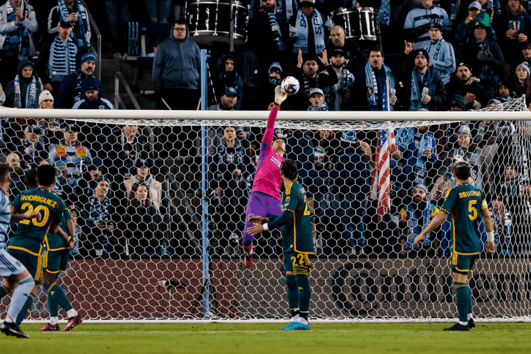 LA Galaxy Goalie Jonathan Bond was forced into action early and often in the Galaxy's draw against SKC. (Photo Credit: Los Angeles Galaxy)