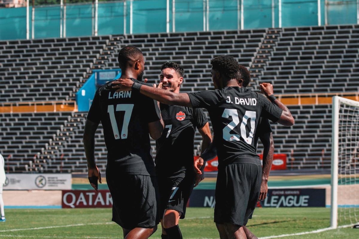 The CanMNT Celebrates Jonathan David’s Goal as the CanMNT Edge Jamaica