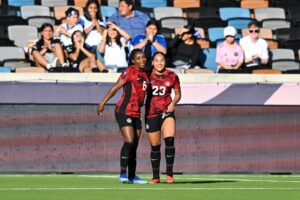 CanWNT Midfielder, Olivia Smith Celebrates Goal With Deanne Rose