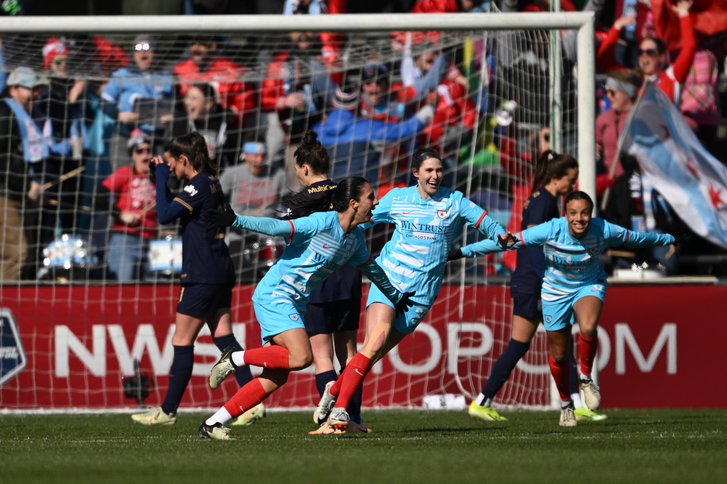 The Chicago Red Stars Celebrates Goal in the Red Stars Home Opener