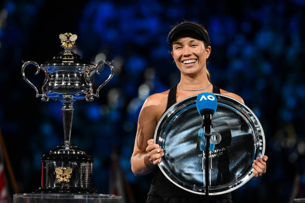 Danielle Collins with the Australian Open runner-up trophy.