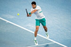 Novak Djokovic in action at the 2021 Australian Open.