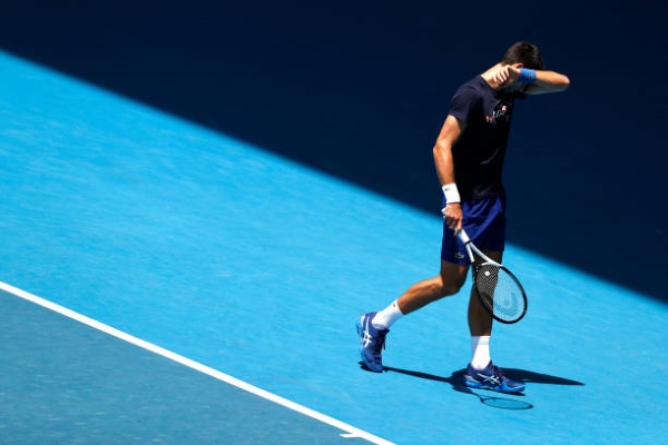 Novak Djokovic practicing on Rod Laver Arena.