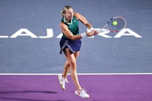 Anett Kontaveit in action at the WTA Finals.