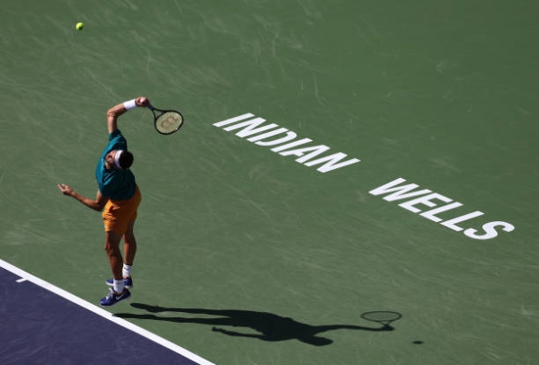 Grigor Dimitrov in action at the ATP Indian Wells Masters.