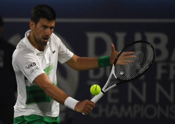 Novak Djokovic in action at the ATP Dubai Tennis Championships.