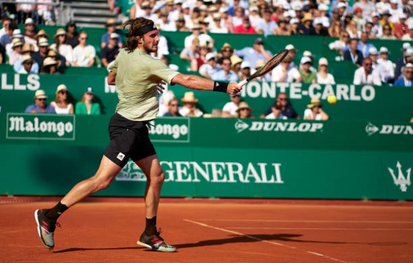 Stefanos Tsitsipas in action at the ATP Monte Carlo Masters,