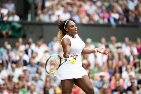 Serena Williams in action at Wimbledon in 2020.