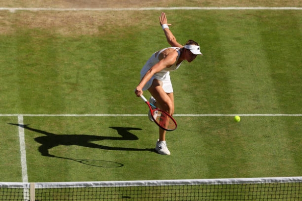 Elena Rybakina in action at Wimbledon.