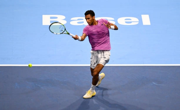Felix Auger-Aliassime in action at the ATP Basel Indoors.